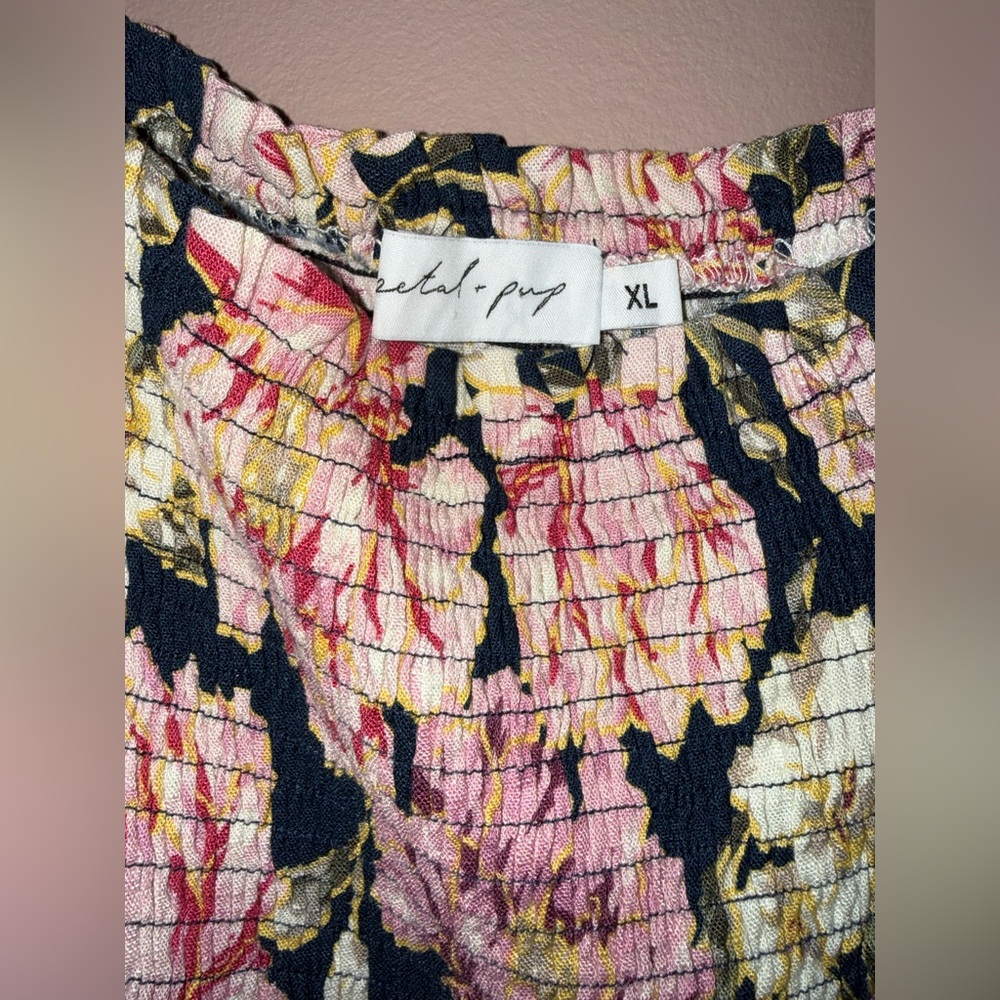 PETAL + PUP Smocked Long Sleeve Floral Maxi Dress in Navy and Pink Size XL - Picture 5 of 5